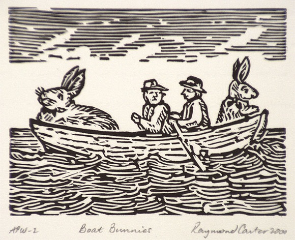 Artist: b'Carter, Ray.' | Title: b'Boat bunnies' | Date: 2000, November | Technique: b'linocut, printed in black ink, from one block'