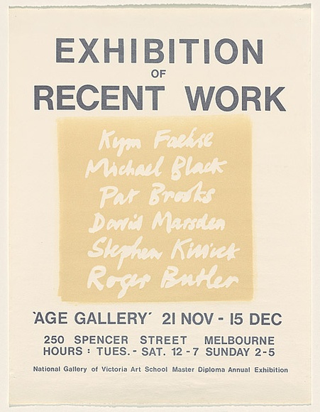 Artist: Marsden, David | Title: Exhibition of recent work. Age Gallery, Melbourne | Date: 1972 | Technique: woodblock and screenprint, printed in colour, from multiple stencils