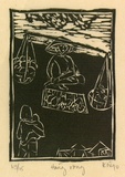 Artist: b'Nguyen, Tuyet Bach.' | Title: b'Hang rong [Fruit-seller]' | Date: 1990 | Technique: b'linocut, printed in black ink, from one block'