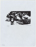 Artist: AMOR, Rick | Title: [marshall returning to the caravan] | Date: 1984 | Technique: linocut, printed in black ink, from one block | Copyright: © Rick Amor. Licensed by VISCOPY, Australia.