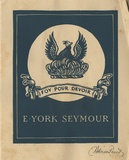 Artist: b'FEINT, Adrian' | Title: b'Bookplate: E York Seymour.' | Date: (1942) | Technique: b'wood-engraving, printed in blue ink, from one block' | Copyright: b'Courtesy the Estate of Adrian Feint'