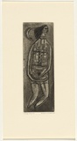 Artist: b'HANRAHAN, Barbara' | Title: b'Birdcage woman' | Date: 1960 | Technique: b'drypoint, aquatint, printed in black ink, from one plate'