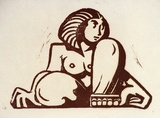 Artist: Stephen, Clive. | Title: (Seated woman) | Date: 1940s | Technique: linocut, printed in brown ink, from one block
