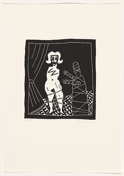 Artist: b'Butcher, Sara.' | Title: b'not titled.' | Date: 1992 | Technique: b'linocut, printed in black ink, from one block'