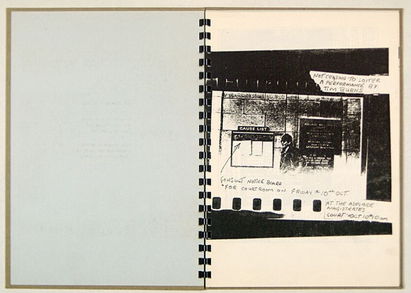 Artist: b'Burns, Tim.' | Title: bNot ceasing to loiter: an artist's book containing [10] l.l. and [16] pp with card cover, spiral-bound. | Date: (1975) | Technique: b'photocopy; photograph'