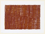 Artist: b'RED HAND PRINT' | Title: b'Basket weave motif - red ochre over yellow ochre' | Date: 1998, 23 July | Technique: b'screenprint, printed in colour, from two stencils'