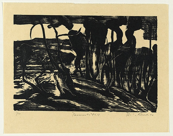Artist: b'AMOR, Rick' | Title: bPerceval's Hill. | Date: 1990 | Technique: b'woodcut, printed in black ink, from one block'