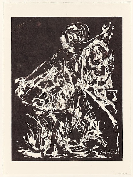 Artist: b'Tillers, Imants.' | Title: b'Flight at 34403' | Date: 1994 | Technique: b'woodcut, printed in brown ink, from one block' | Copyright: b'Courtesy of the artist'