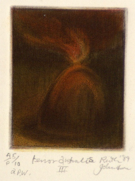 Artist: b'Johnstone, Ruth.' | Title: b'Terror Australis' | Date: 1989 | Technique: b'etching, printed in colour, with plate-tone, from multiple plates'