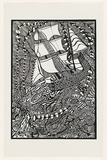 Artist: Dickson, Jim. | Title: not titled [black and white surreal composition, ship in upper half]. | Date: 1970-1990 | Technique: screenprint, printed in black ink, from one stencil