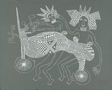 Artist: b'Kauage, Mathias.' | Title: b'Motor cyclists' | Date: December 1975 | Technique: b'screenprint, printed in white ink, from one screen'