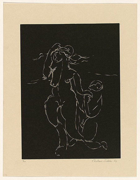 Title: b'not titled [two nudes, male kneeling]' | Date: 1964 | Technique: b'linocut, printed in black ink, from one block'