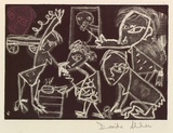 Artist: b'Allen, Davida' | Title: bThe housewife's lament: Alone in time's prison | Date: 1991, July - September | Technique: b'aquatint, printed in black ink, from one plate; hand coloured'