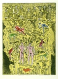 Artist: b'HANRAHAN, Barbara' | Title: b'Adam and Eve and heroes' | Date: 1975 | Technique: b'etching and aquatint, printed in colour with plate-tone, from one plate'