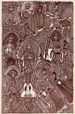 Artist: Wungi, Cecil King. | Title: not titled [composition with people and a guitar] | Date: 1980 | Technique: photo-screenprint, printed in madder ink, from one stencil