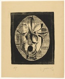 Artist: SELLBACH, Udo | Title: (Vase of flowers with patterned background) | Date: 1952 | Technique: lithograph, printed in black ink, from one stone [or plate]