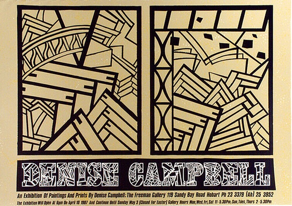 Artist: b'ARNOLD, Raymond' | Title: b'Denise Campbell - An exhibition of paintings and prints.' | Date: 1986-87 | Technique: b'screenprint, printed in colour, from three stencils'