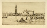 Artist: LINDSAY, Lionel | Title: Venice from San Giorgio | Date: 1938 | Technique: etching, printed in brown ink with plate-tone, from one plate | Copyright: Courtesy of the National Library of Australia