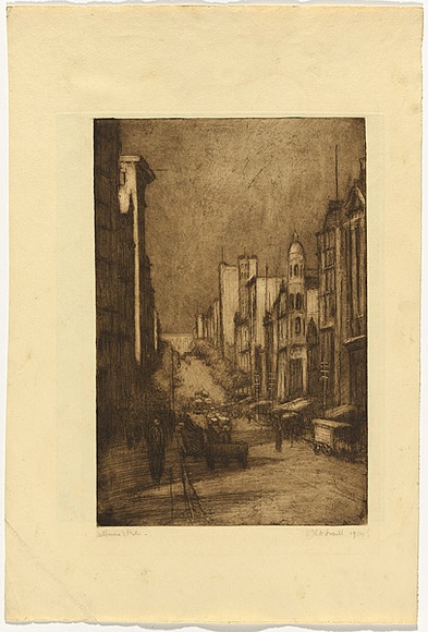 Artist: b'TRAILL, Jessie' | Title: bMelbourne's pride [recto]/ Reflection of factory and horses [verso] | Date: 1914 | Technique: b'etchings, printed in brown and black inks, from one plate'