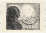 Artist: BOYD, Arthur | Title: St Clare offering marzipan to St Francis. | Date: (1965) | Technique: lithograph, printed in black ink, from one plate | Copyright: Reproduced with permission of Bundanon Trust