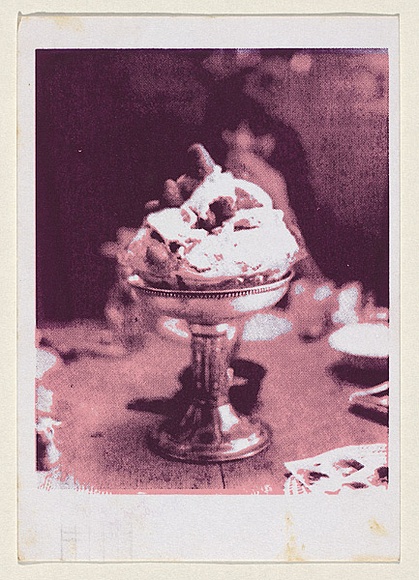 Title: b'Not titled [sundae]' | Technique: b'screenprint, printed in pink and purple ink, from two stencils'