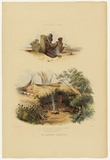 Artist: b'Angas, George French.' | Title: b'An old man and girl on the shores of the Coorong; Native encampment at Portland Bay.' | Date: 1846-47 | Technique: b'lithograph, printed in colour, from multiple stones; varnish highlights by brush'