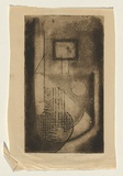 Title: not titled [Holding a vase] | Date: c.1950 | Technique: etching, printed in brown ink, from one plate