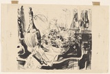Artist: b'MACQUEEN, Mary' | Title: b'Still life' | Date: 1958 | Technique: b'lithograph, printed in black ink, from one plate' | Copyright: b'Courtesy Paulette Calhoun, for the estate of Mary Macqueen'
