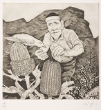 Artist: b'Lopes, Steve.' | Title: b'Man with bird' | Date: 2001 | Technique: b'etching, printed in black ink, from one plate'