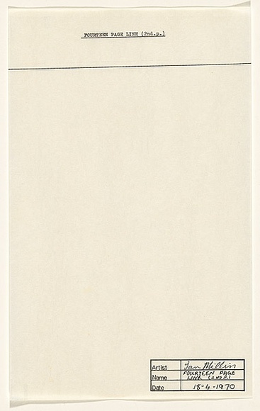 Title: b'Fourteen page line [page 2]' | Date: 1970 | Technique: b'pen and ink on typescript on offset-lithograph and xerox'