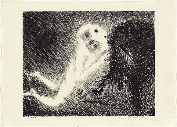 Artist: b'BOYD, Arthur' | Title: b'St Francis kissing the Wolf of Gubbio.' | Date: (1965) | Technique: b'lithograph, printed in black ink, from one plate' | Copyright: b'Reproduced with permission of Bundanon Trust'