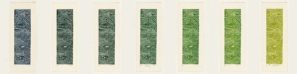 Artist: b'Clarmont, Sammy.' | Title: b'Turtles swimming' | Date: 1997, November | Technique: b'linocuts, printed in green ink, from multiple plates'