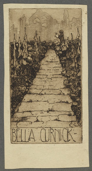 Artist: b'Coleman, Constance.' | Title: b'Bookplate: Bella Curnick.' | Date: 1940s | Technique: b'etching, printed in brown ink with plate-tone, from one plate'