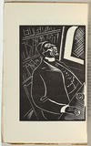Artist: b'Counihan, Noel.' | Title: b'not titled [man at desk]' | Date: 1939 | Technique: b'linocut, printed in black ink, from one block'