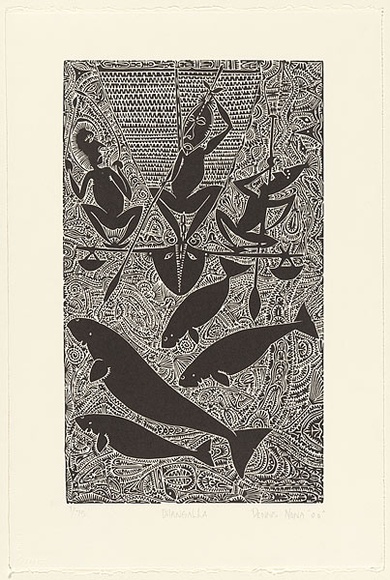 Artist: b'Nona, Dennis.' | Title: b'Dhangalla' | Date: 2000 | Technique: b'linocut, printed in black ink, from one block' | Copyright: b'Courtesy of the artist and the Australia Art Print Network'