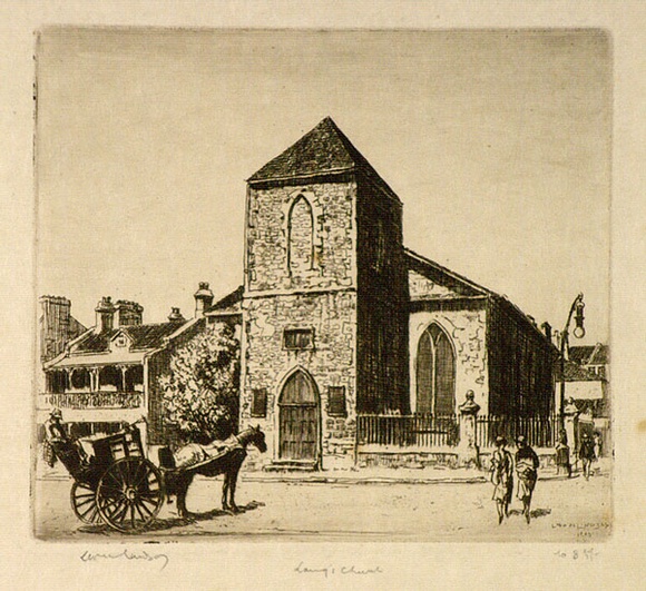 Artist: b'LINDSAY, Lionel' | Title: bScott's Church, Sydney | Date: 1925 | Technique: b'etching, printed in black ink with plate-tone, from one plate' | Copyright: b'Courtesy of the National Library of Australia'