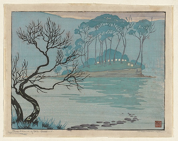 Artist: b'Spowers, Ethel.' | Title: b'The Island of the Dead' | Date: 1927 | Technique: b'linocut, printed in colour in the Japanese manner, from seven blocks'