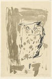 Artist: b'MACQUEEN, Mary' | Title: b'Long eared owl' | Date: 1973 | Technique: b'lithograph, printed in colour, from two plates; black and grey/green ink' | Copyright: b'Courtesy Paulette Calhoun, for the estate of Mary Macqueen'