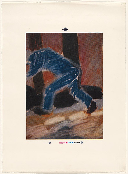 Artist: b'MADDOCK, Bea' | Title: b'Not titled [man bending over].' | Date: 1989 | Technique: b'screenprint, printed in colour, from multiple stencils; four colour process'