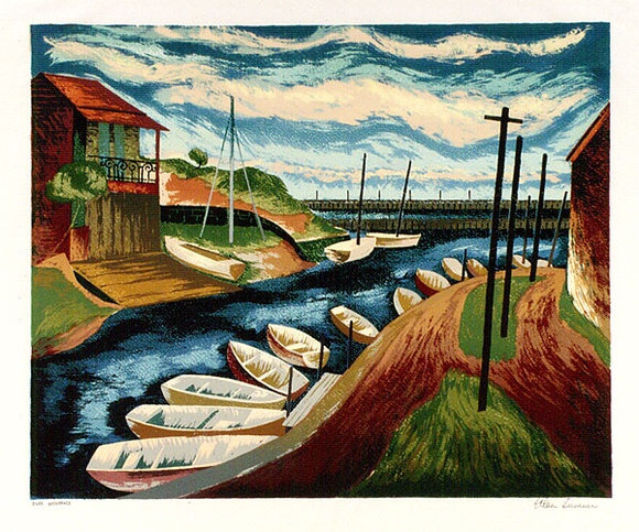 Artist: b'Sumner, Alan.' | Title: b'River anchorage' | Date: c.1948 | Technique: b'screenprint, printed in colour, from 17 stencils'