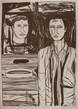 Artist: Harris, Jeffrey. | Title: Figure standing with head | Date: 1987 | Technique: lithograph, printed in black ink, from one stone