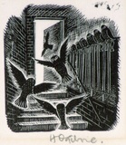 Artist: OGILVIE, Helen | Title: Masque for the 500th meeting of the boobooks. | Date: (1953) | Technique: wood-engraving, printed in black ink, from one block