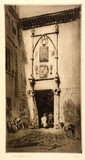 Artist: LINDSAY, Lionel | Title: Inn of the Holy Brotherhood, Toledo | Date: 1926 | Technique: drypoint, printed in brown ink with plate-tone, from one plate | Copyright: Courtesy of the National Library of Australia