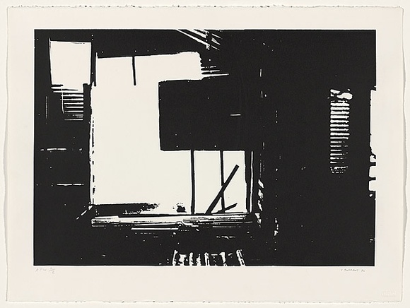 Artist: b'Durrant, Ivan.' | Title: b'not titled [interior with white rectangular window]' | Date: 1990 | Technique: b'screenprint, printed in black ink, from one photo-stencil'