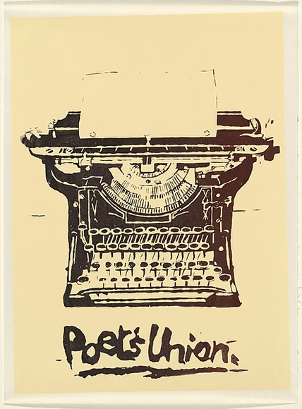 Artist: b'UNKNOWN (UNIVERSITY OF QUEENSLAND STUDENT WORKSHOP)' | Title: bPoet's union | Date: c.1980 | Technique: b'screenprint, printed in colour, from two stencils'