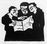 Artist: b'Allen, Joyce.' | Title: b'The conspirators.' | Date: 1963 | Technique: b'linocut, printed in black ink, from one block'