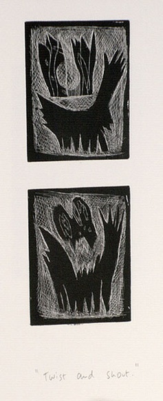 Artist: b'Gurvich, Rafael.' | Title: b'Twist and shout [leaf 23: recto] [two compositions on one leaf, one above the other.' | Date: 1979, April | Technique: b'etching, printed in black ink, from one plate' | Copyright: b'\xc2\xa9 Rafael Gurvich'