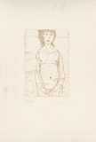 Artist: Forbes, Clem. | Title: not titled [standing female nude]. | Date: 1977 | Technique: etching, printed in brown ink, from one plate