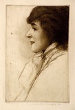 Artist: b'Menpes, Mortimer.' | Title: b'(Portrait of Mrs. Brown Potter)' | Technique: b'etching and drypoint, printed in brown ink, from one plate'