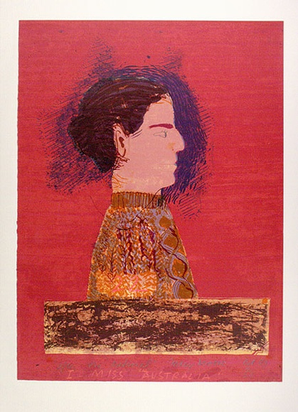 Artist: b'Moore, Mary.' | Title: b'I Miss Australia (after the National)' | Date: 1980 | Technique: b'lithograph, printed in colour, from nine plates' | Copyright: b'\xc2\xa9 Mary Moore'